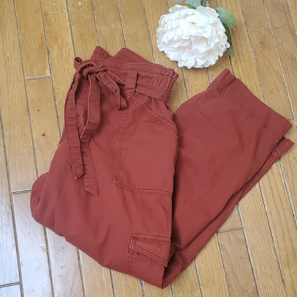 Old Navy Rust Tie-Waist Cropped Cargo Pants Size L - Picture 8 of 9